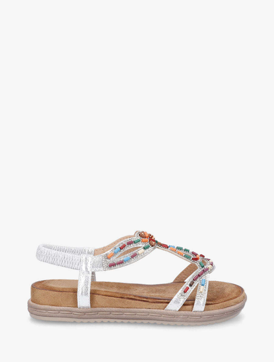 Nu-pieds à perles et strass en simili - Argent - 1