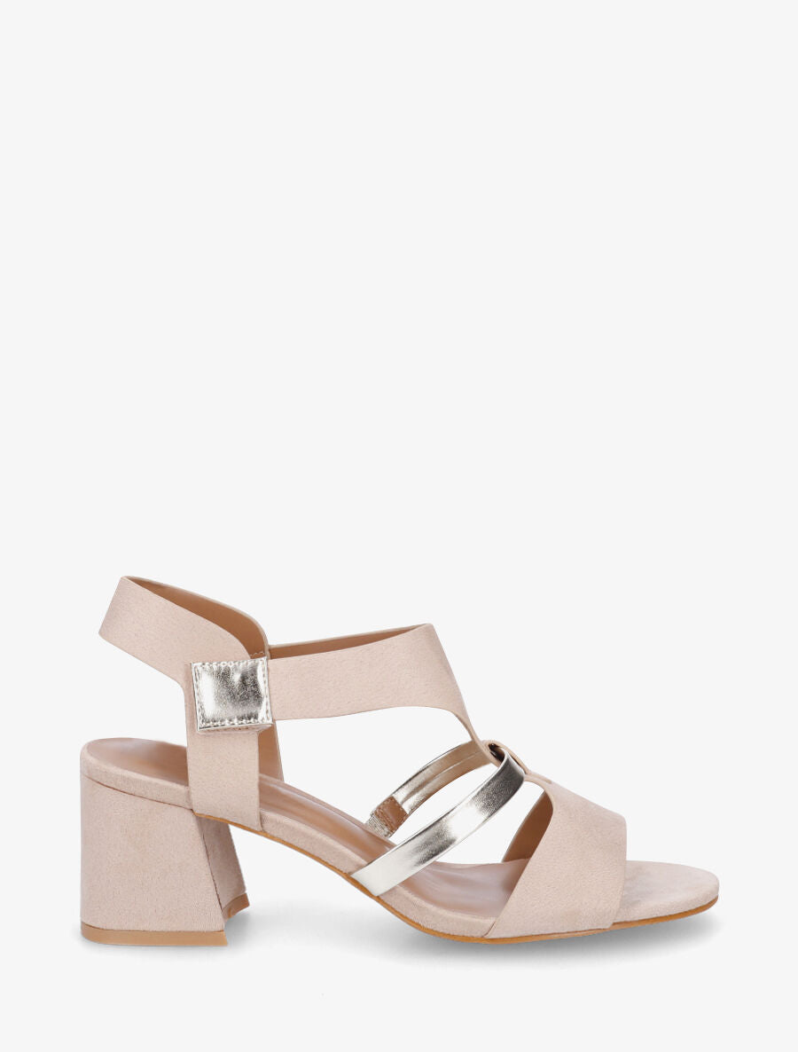 Sandales en suédine à liseré irisé - Beige - 1