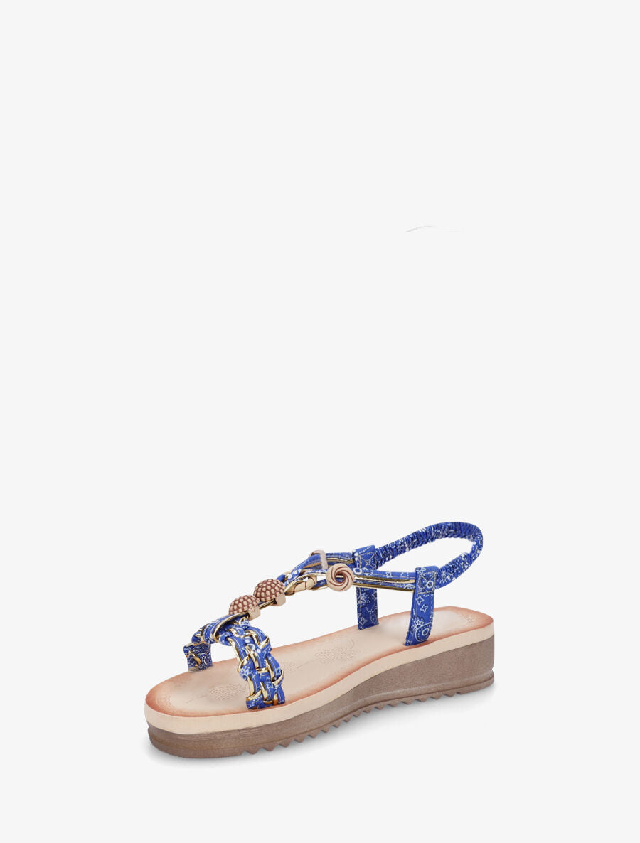 Nu-pieds imprimé graphique et perles - Bleu électrique - 3