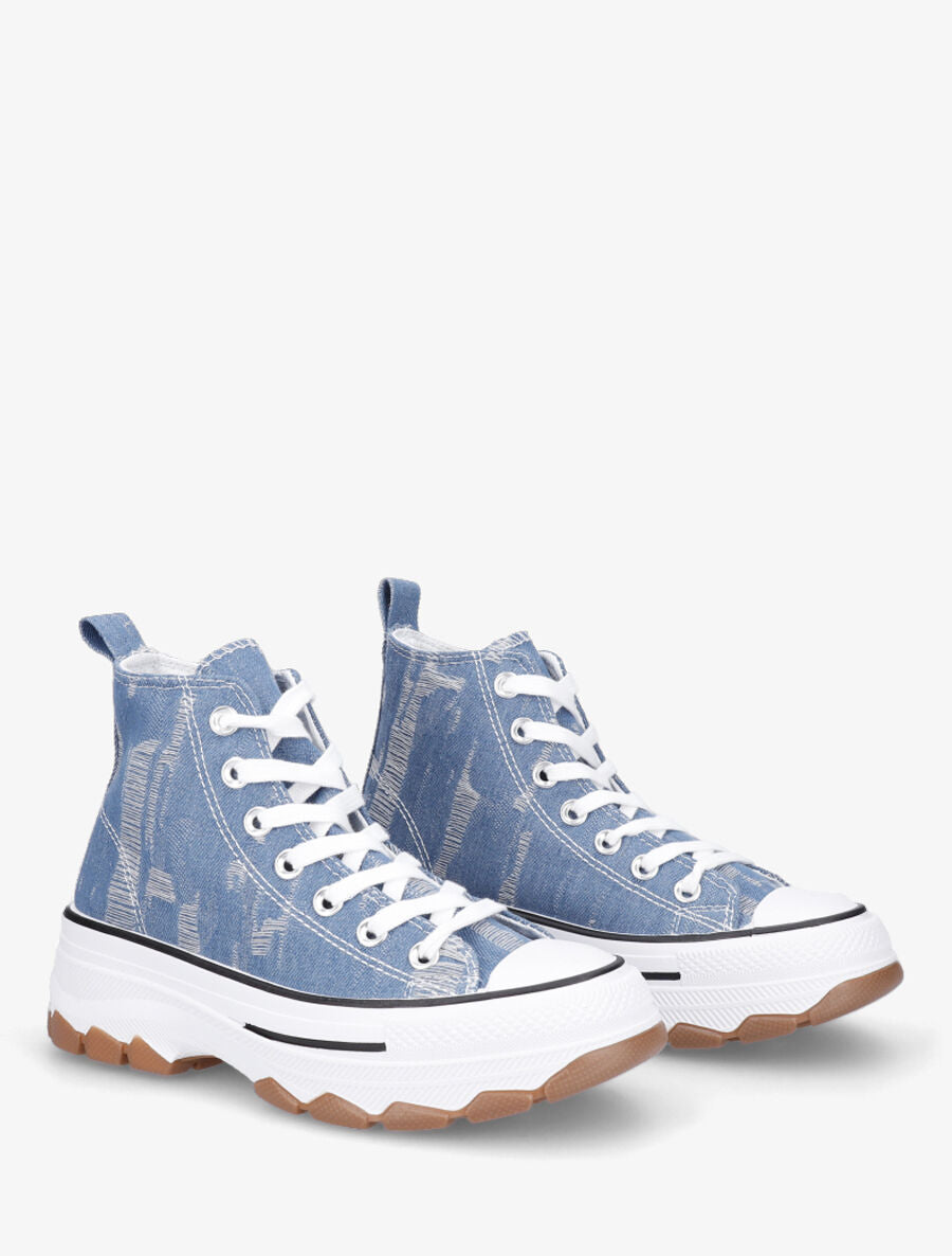 Tennis en toile à semelle épaisse - Bleu denim - 4