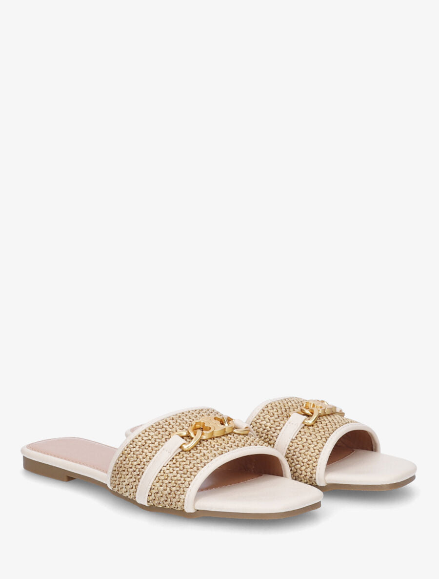 Mules à boucle effet paille tressée - Beige - 4