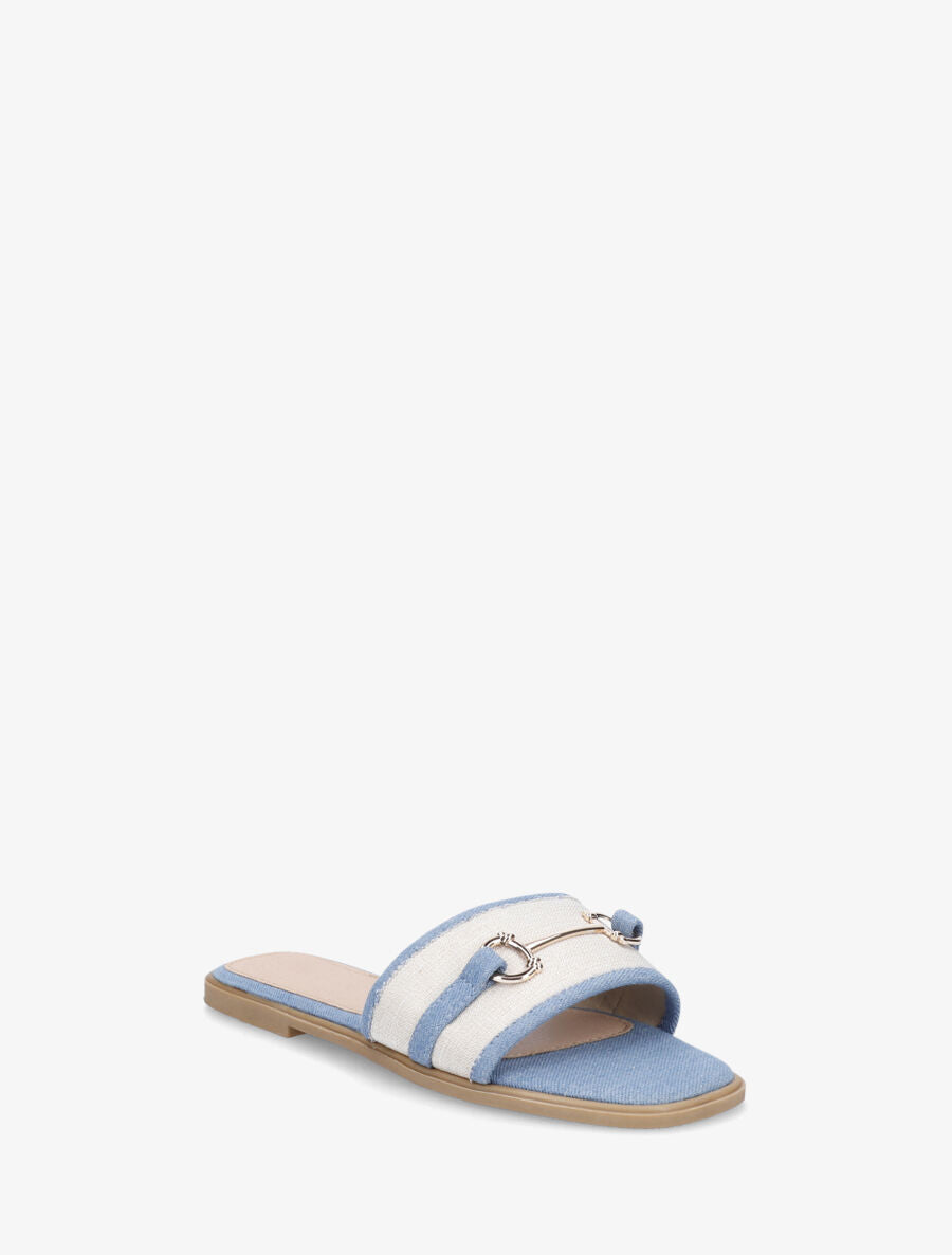 Mules plates en tissu à boucle - Bleu denim - 2