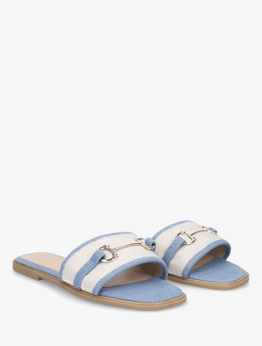 Mules plates en tissu à boucle - Bleu denim - 4