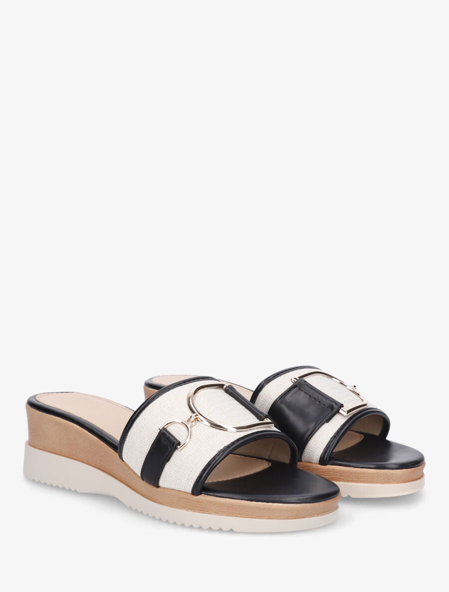 Mules à boucle et talon compensé - Noir - 4
