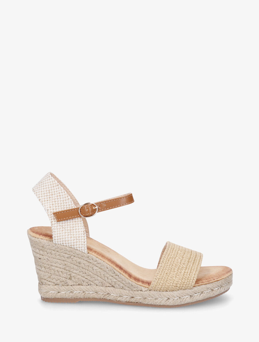 Sandales compensées hautes style espadrille - Beige - 1