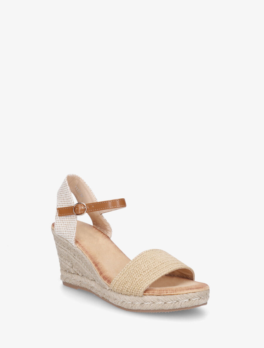 Sandales compensées hautes style espadrille - Beige - 2