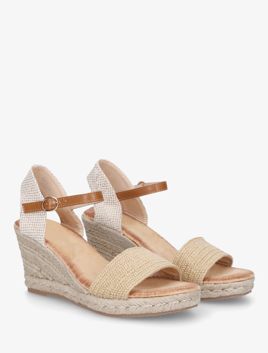 Sandales compensées hautes style espadrille - Beige - 4