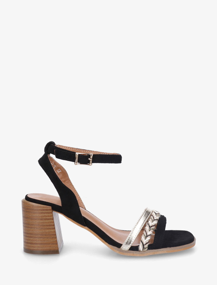 Sandales à talon et bride fantaisie tressée - Noir - 1