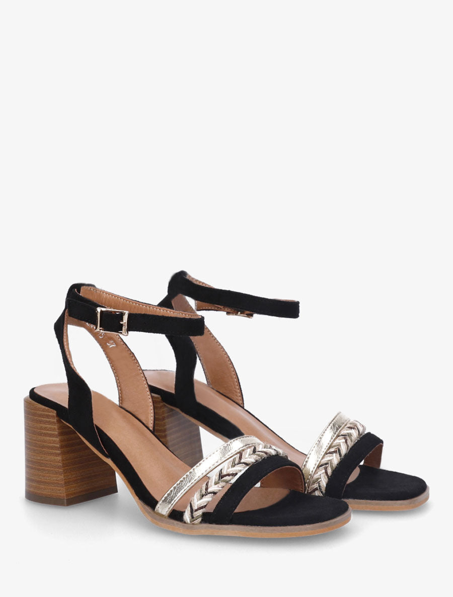 Sandales à talon et bride fantaisie tressée - Noir - 4