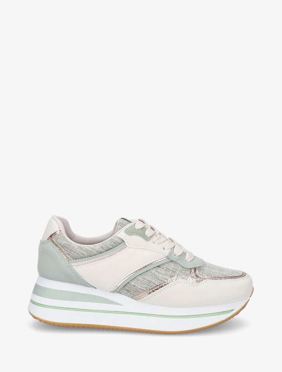 Sneakers compensées à empiècement en tissu - Vert - 1