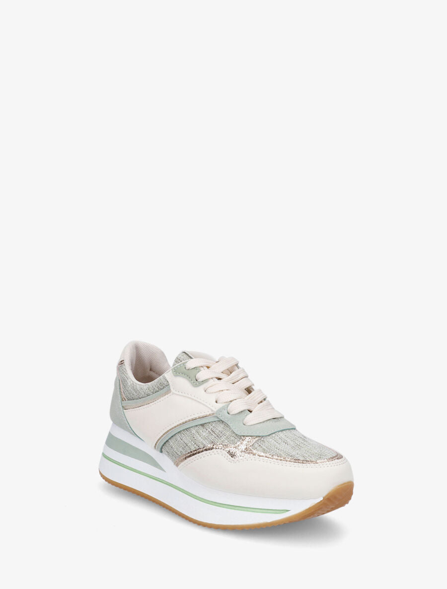 Sneakers compensées à empiècement en tissu - Vert - 2