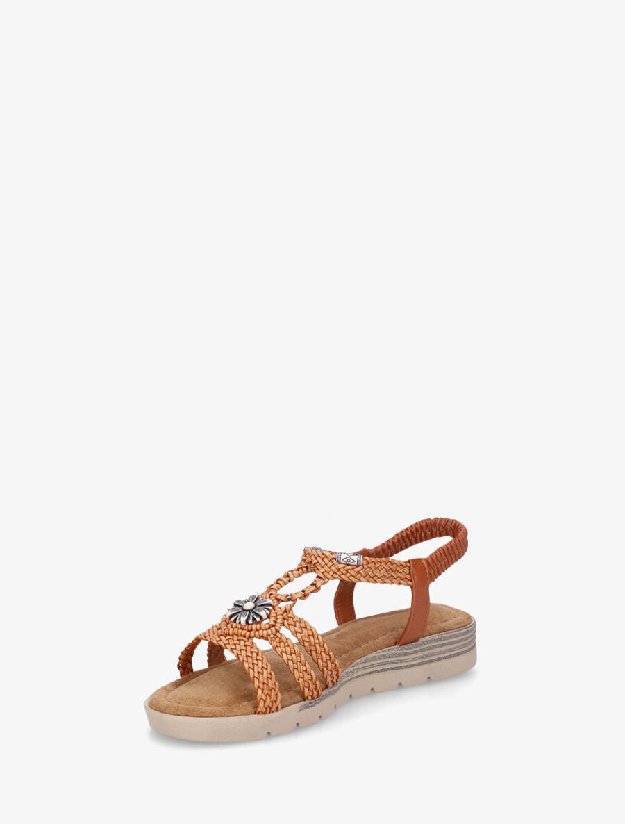 Nu-pieds tressés à bijou fleur - Camel - 3
