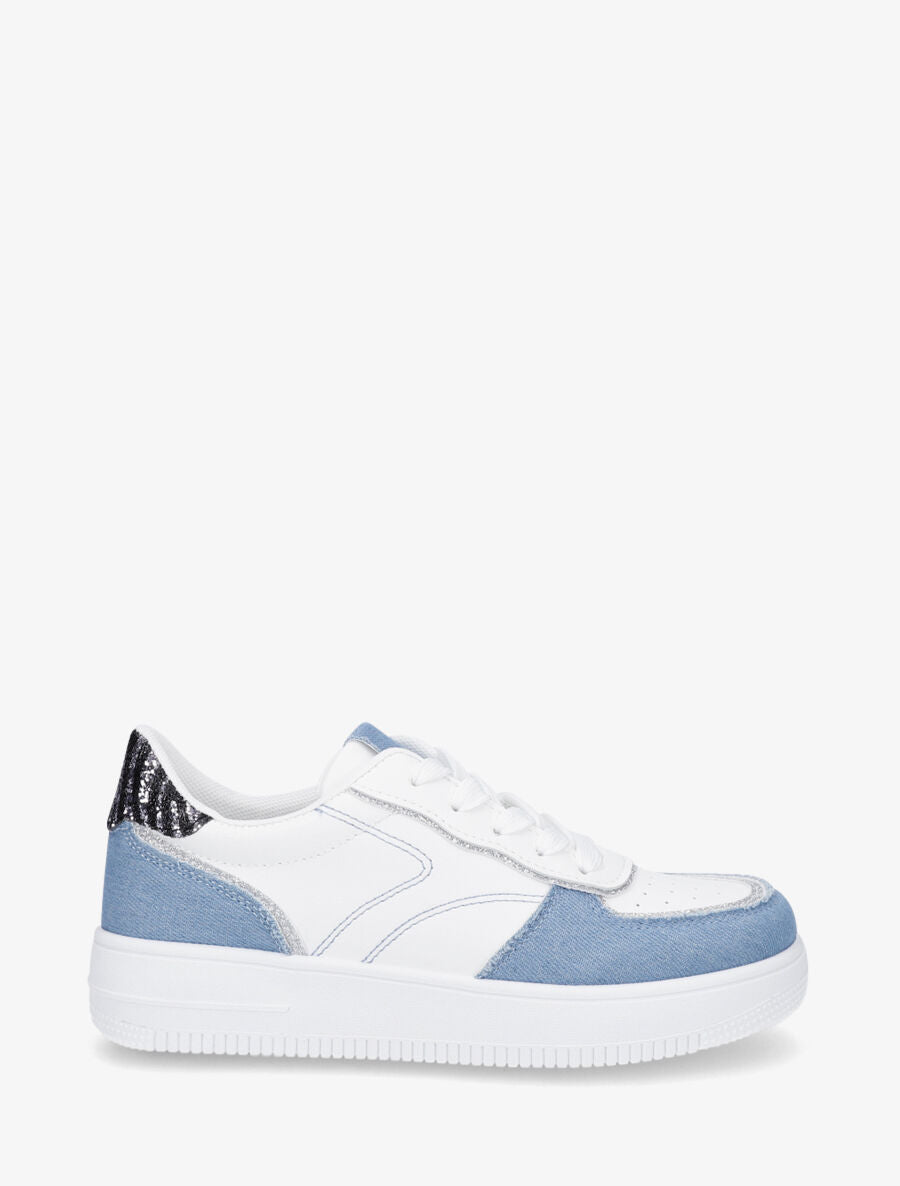 Baskets en simili à empiècements fantaisies - Bleu jeans - 1