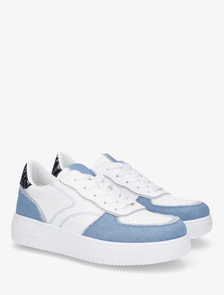 Baskets en simili à empiècements fantaisies - Bleu jeans - 4