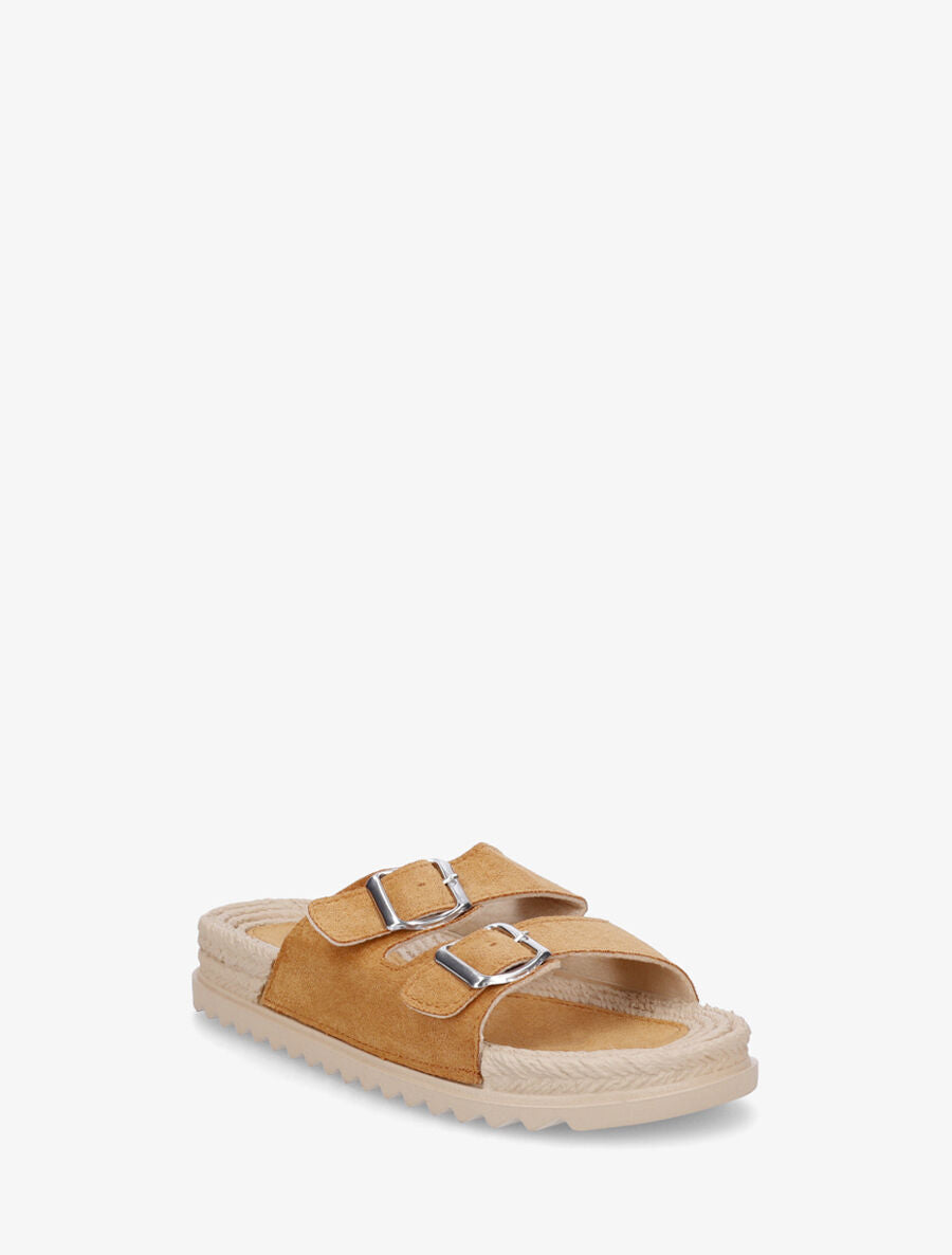 Claquettes en suédine à double boucle - Camel - 2