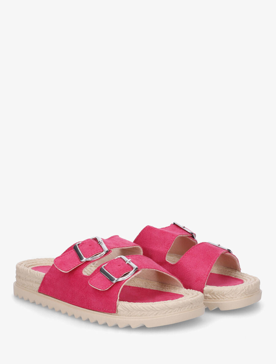 Claquettes en suédine à double boucle - Fushia - 4