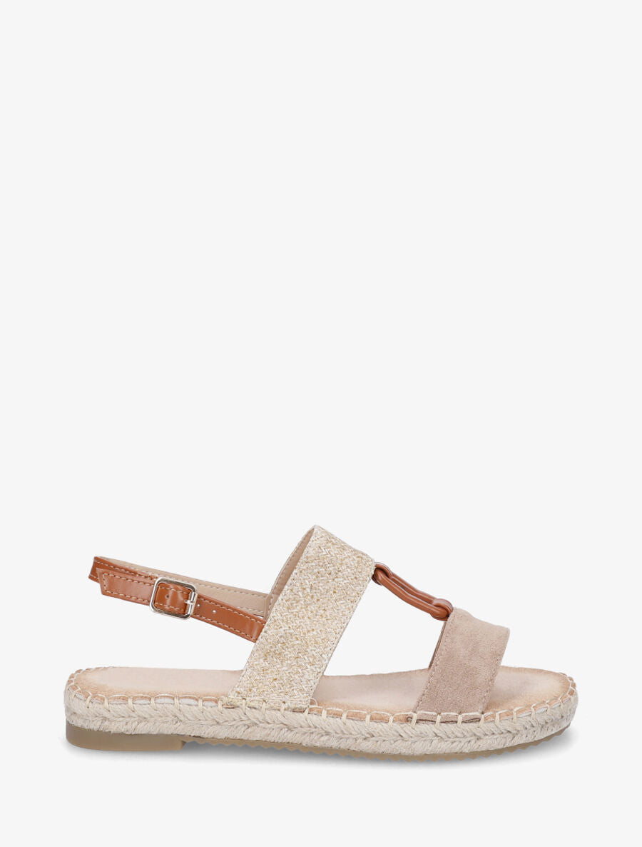 Nu-pieds bi-matière à boucle en simili - Taupe - 5