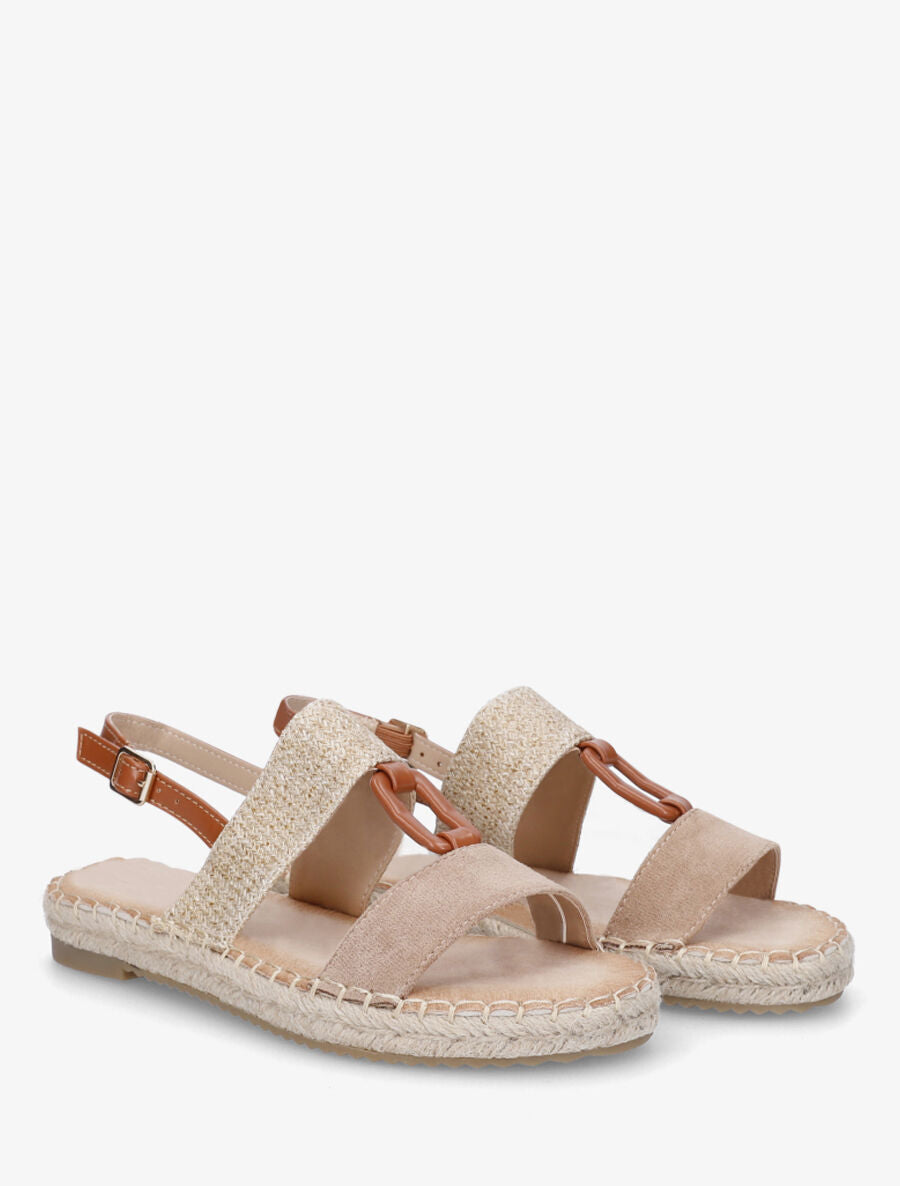 Nu-pieds bi-matière à boucle en simili - Taupe - 4