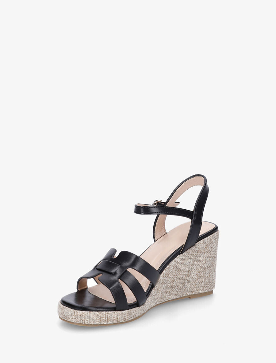 Sandales compensées hautes à brides entrelacées - Noir - 3