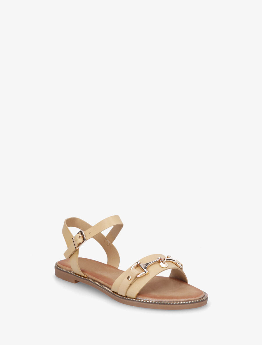 Nu-pieds en simili à boucle fantaisie - Beige - 2