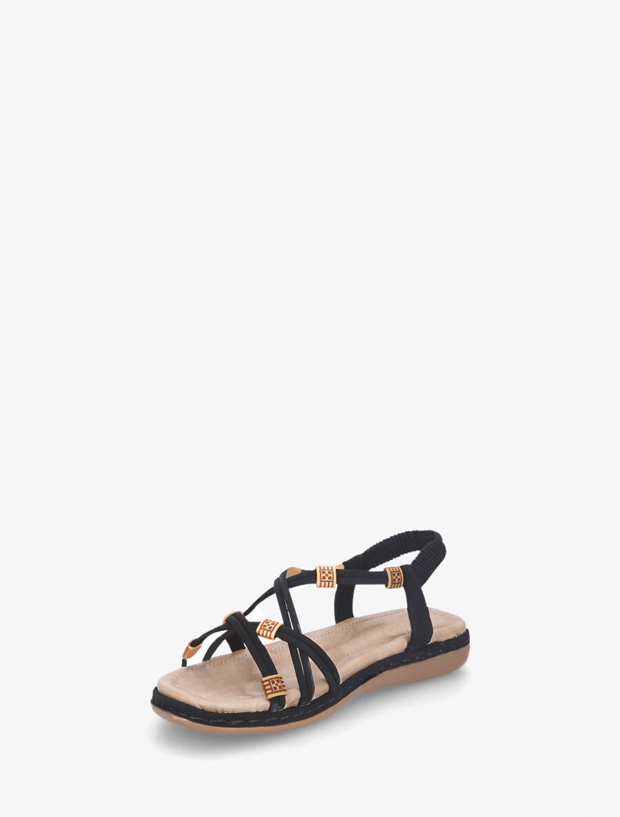 Nu-pieds à fines brides croisées et perles - Noir - 3
