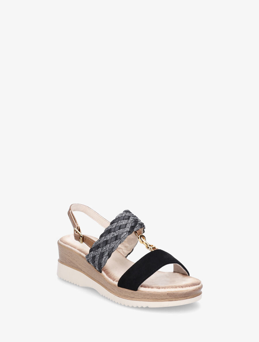 Sandales compensées à brides tissées et suédine - Noir - 2