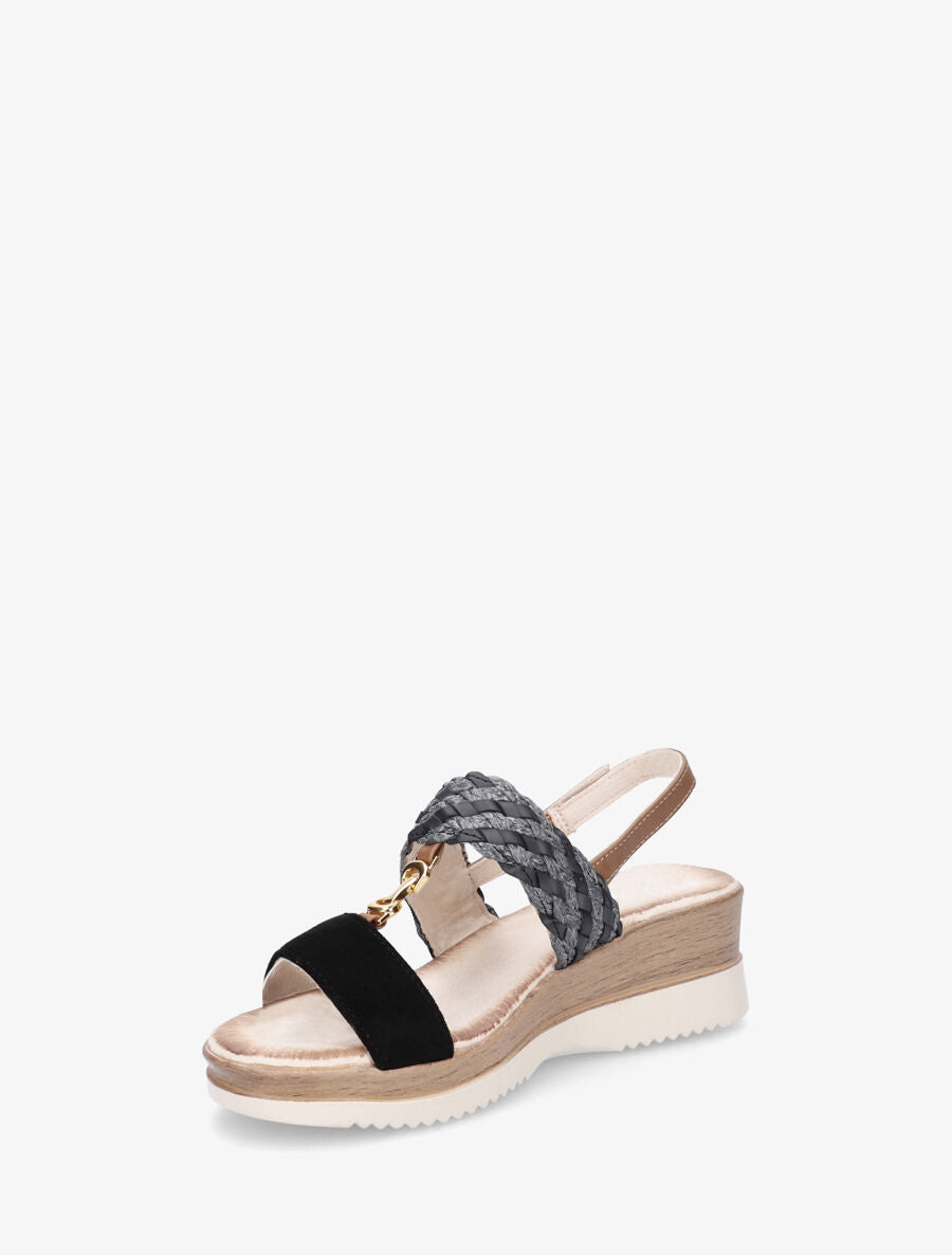 Sandales compensées à brides tissées et suédine - Noir - 3