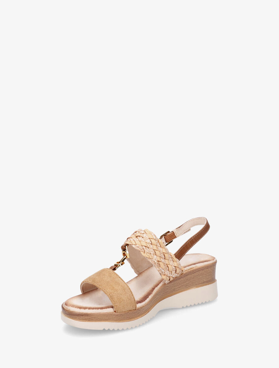 Sandales compensées à brides tissées et suédine - Camel - 3