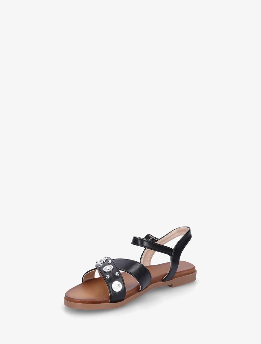 Nu-pieds à brides cloutées et bijoux - Noir - 3