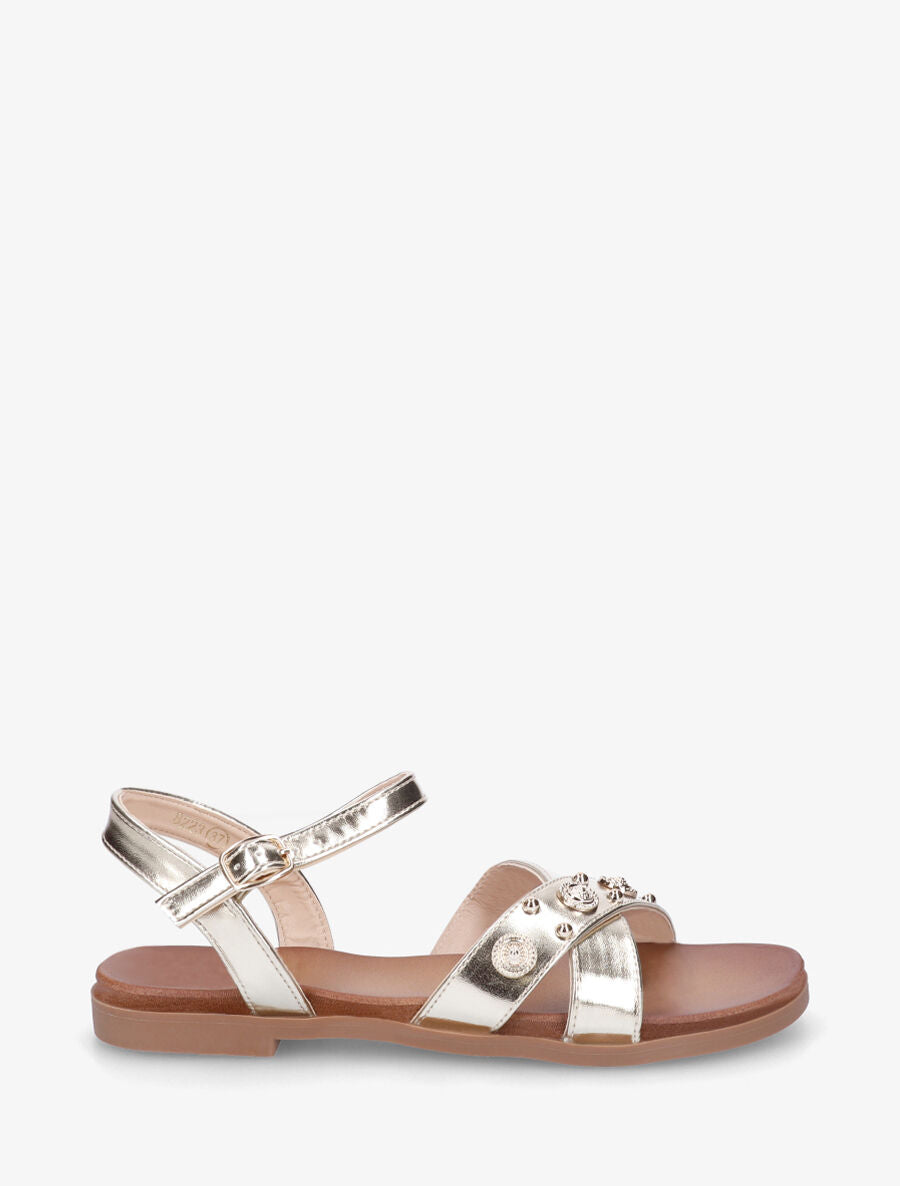 Nu-pieds à brides cloutées et bijoux - Or - 5