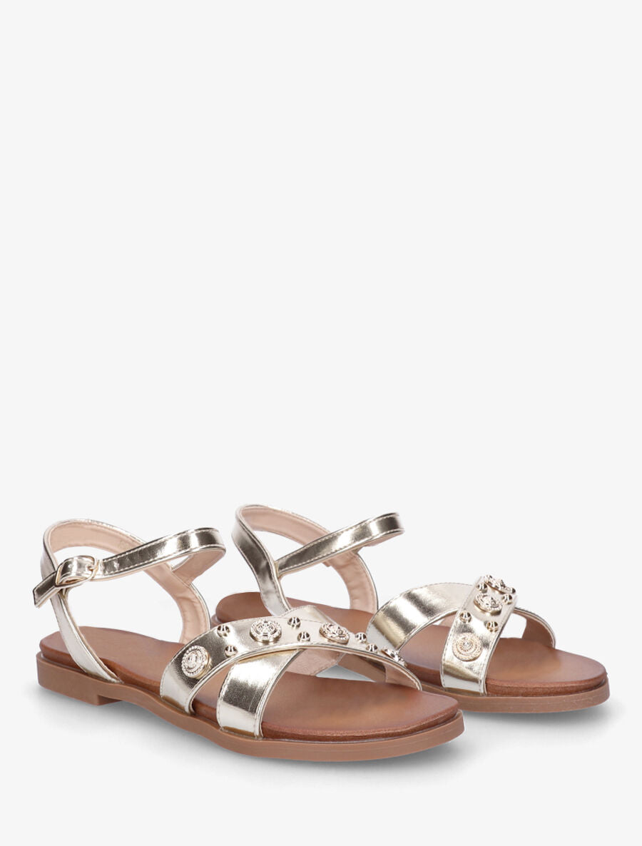 Nu-pieds à brides cloutées et bijoux - Or - 4