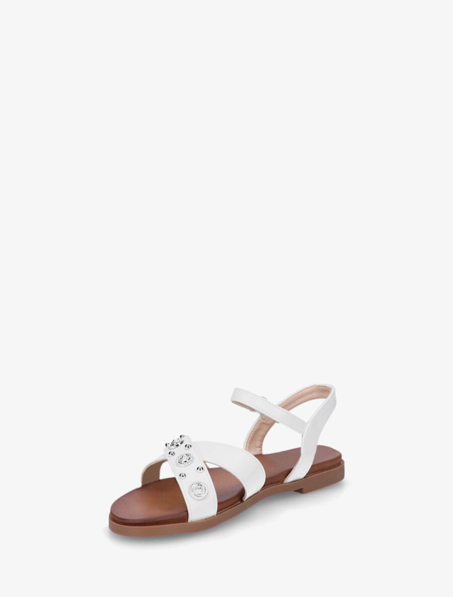 Nu-pieds à brides cloutées et bijoux - Blanc - 3
