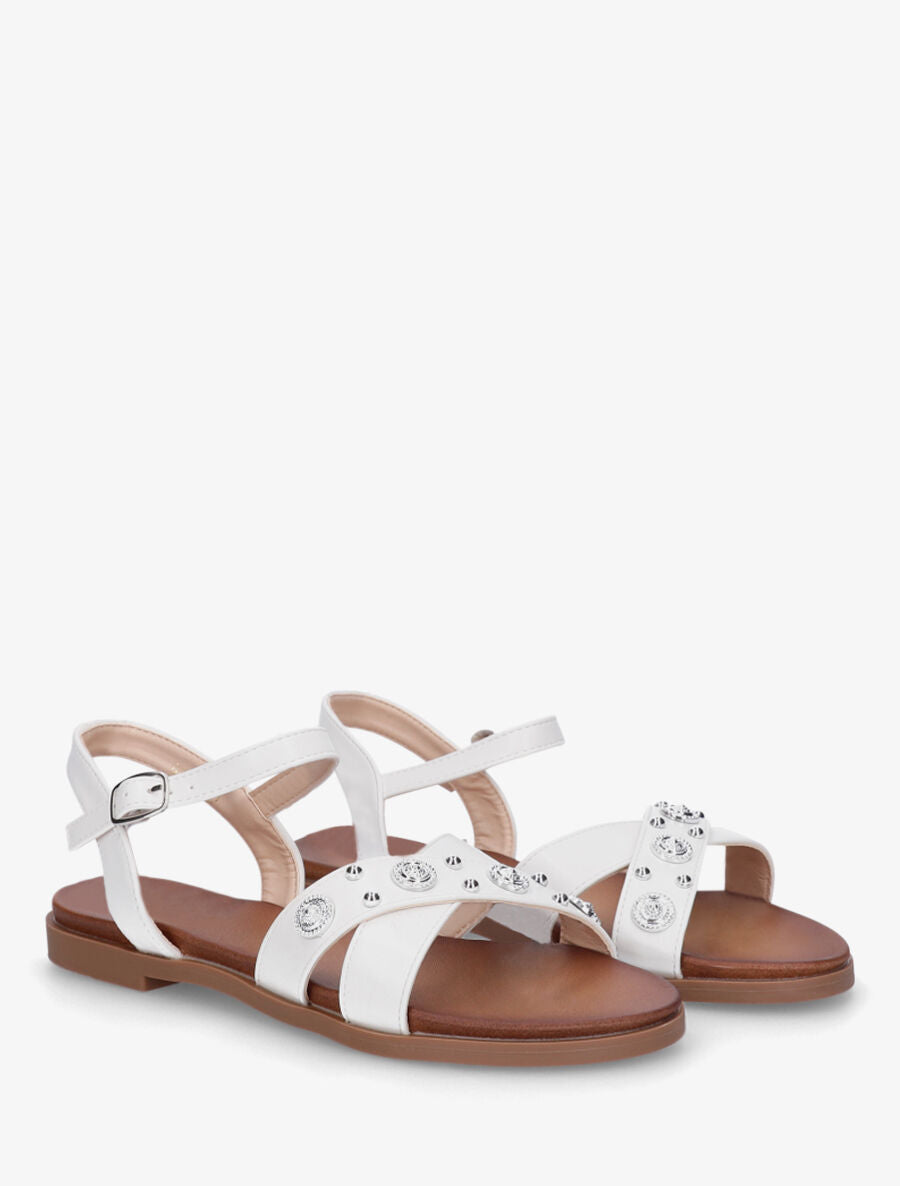 Nu-pieds à brides cloutées et bijoux - Blanc - 4