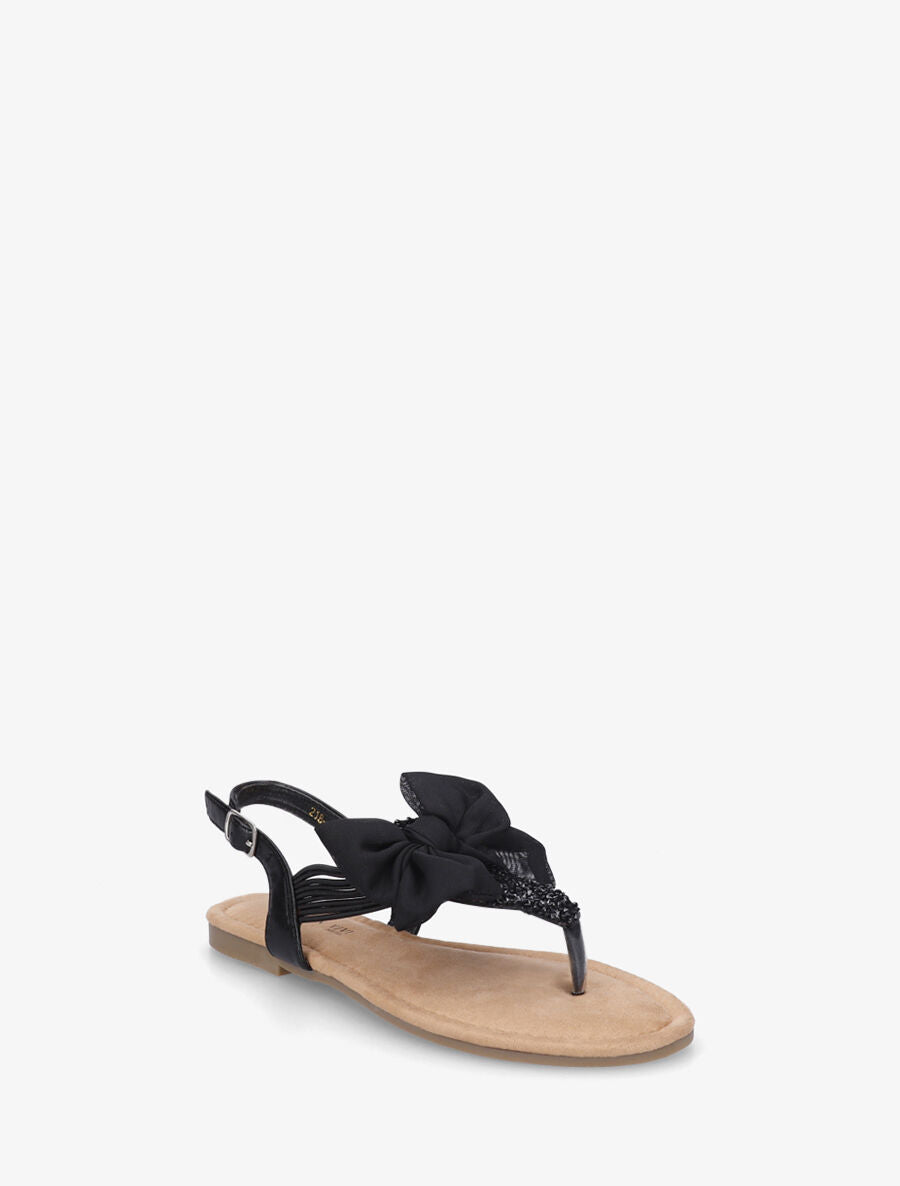 Nu-pieds à noeud et strass - Noir - 2