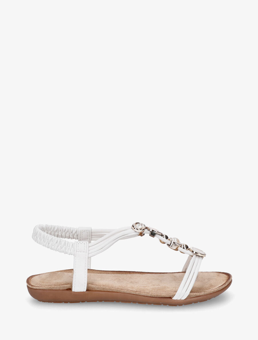 Nu-pieds à empiècement strass et bijoux - Blanc - 1