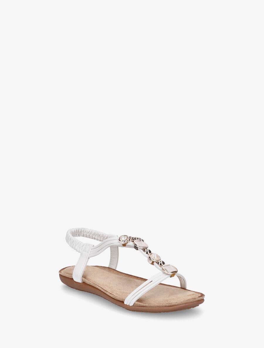 Nu-pieds à empiècement strass et bijoux - Blanc - 2