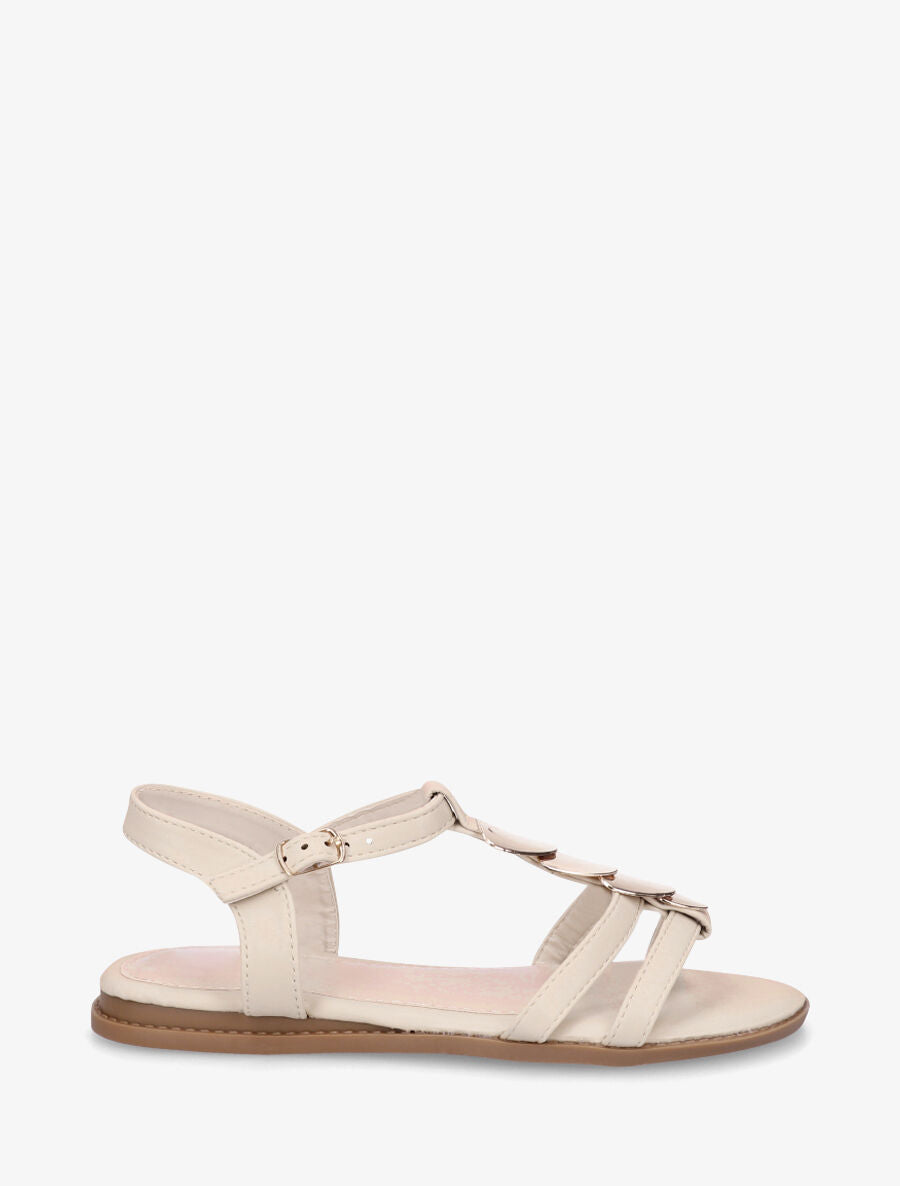 Nu-pieds en simili à bride bijoux - Beige - 1