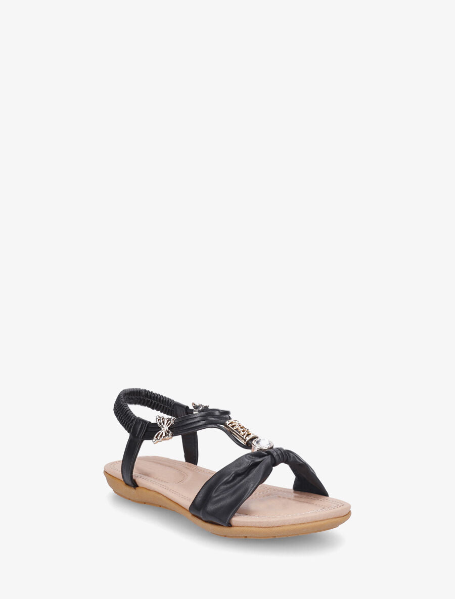 Nu-pieds bride à noeud et bijoux - Noir - 2