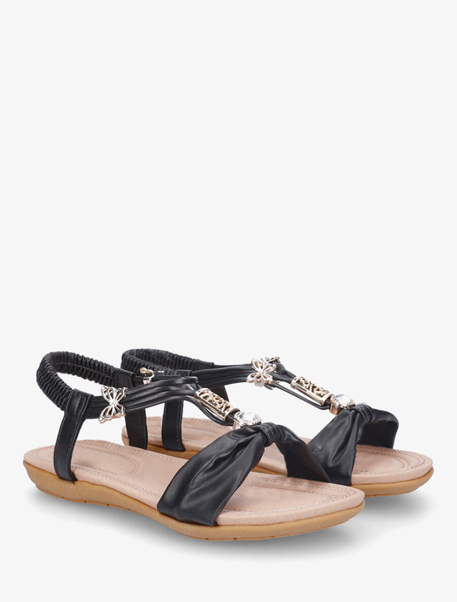 Nu-pieds bride à noeud et bijoux - Noir - 4