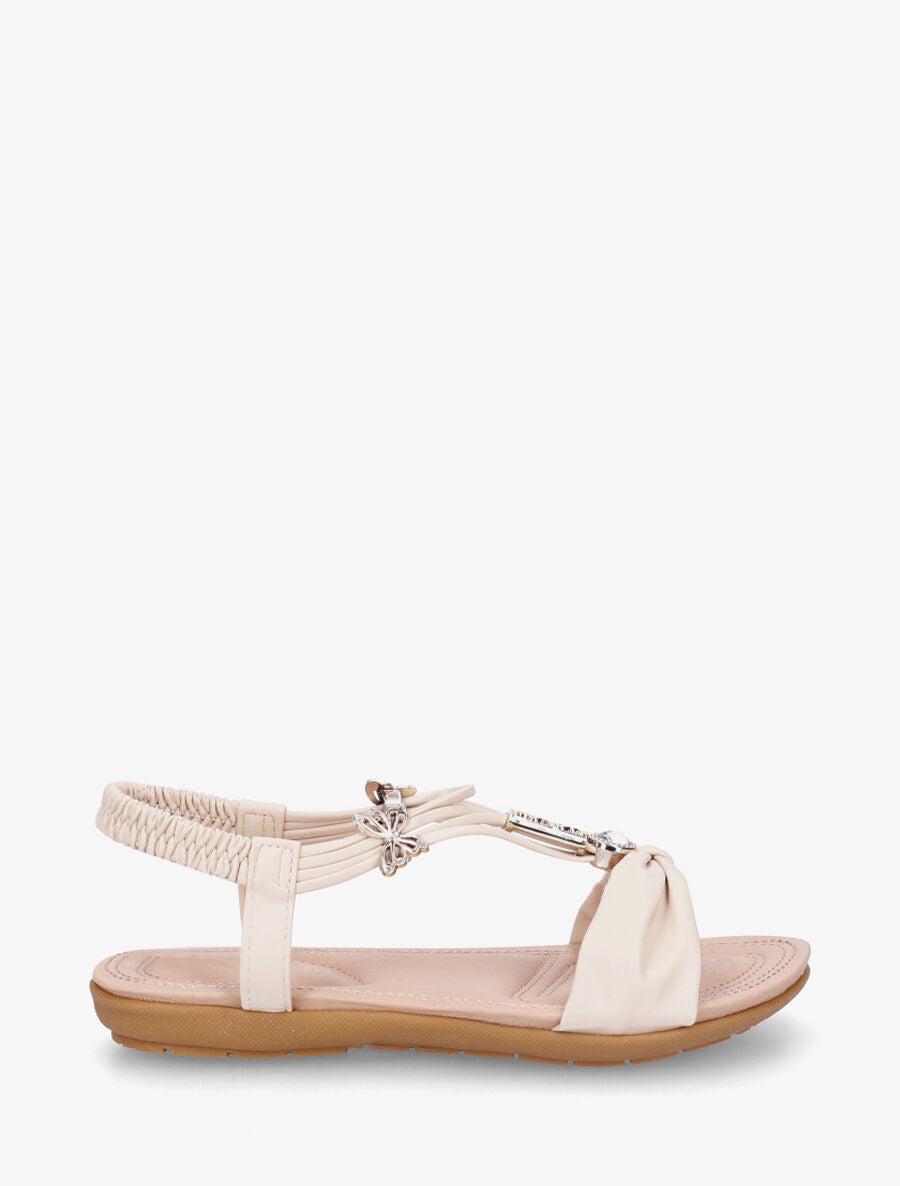 Nu-pieds bride à noeud et bijoux - Beige - 1
