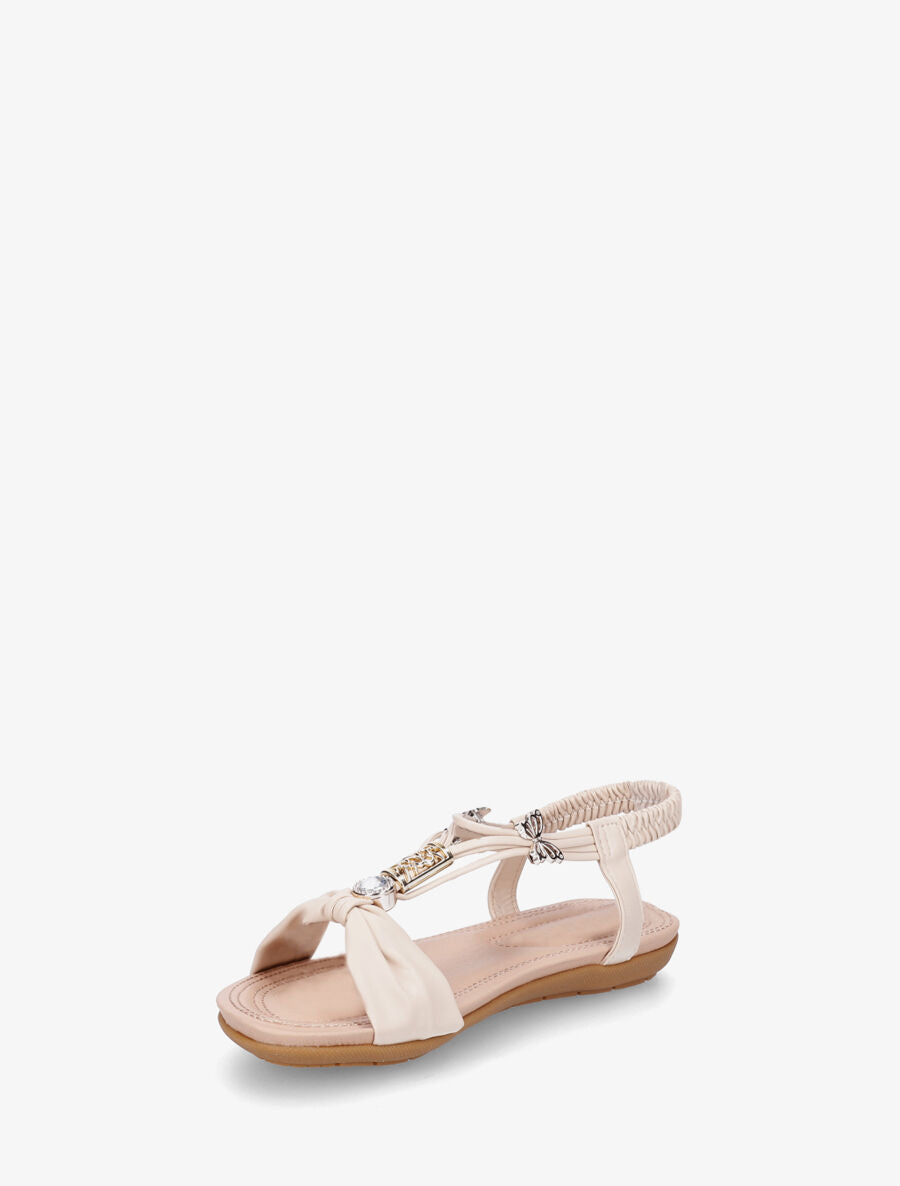 Nu-pieds bride à noeud et bijoux - Beige - 3