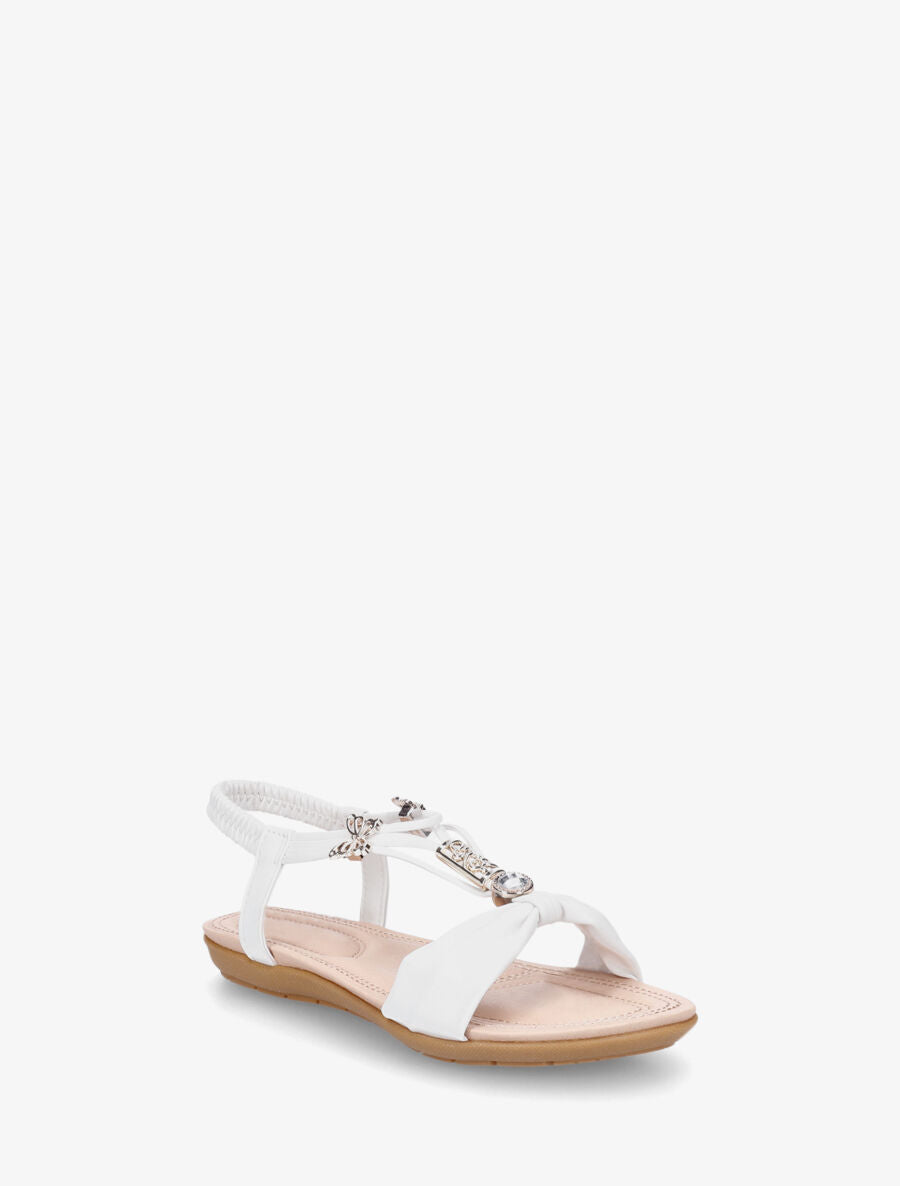 Nu-pieds bride à noeud et bijoux - Blanc - 2