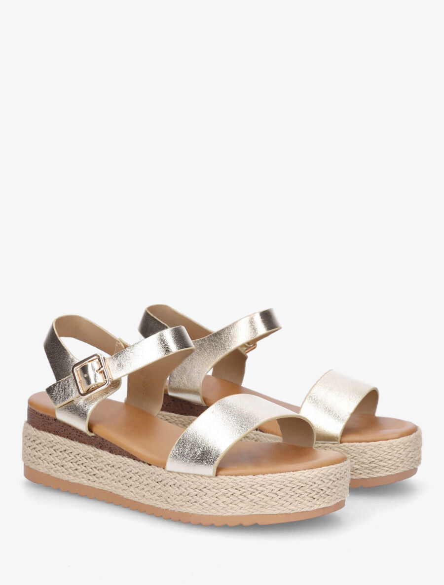 Sandales compensées à brides en simili irisées - Or - 4
