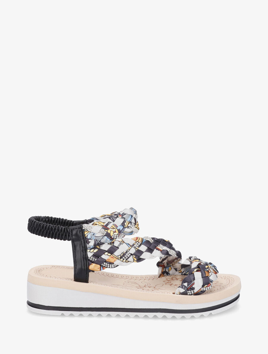 Nu-pieds à brides foulard tressé et strass - Noir - 5