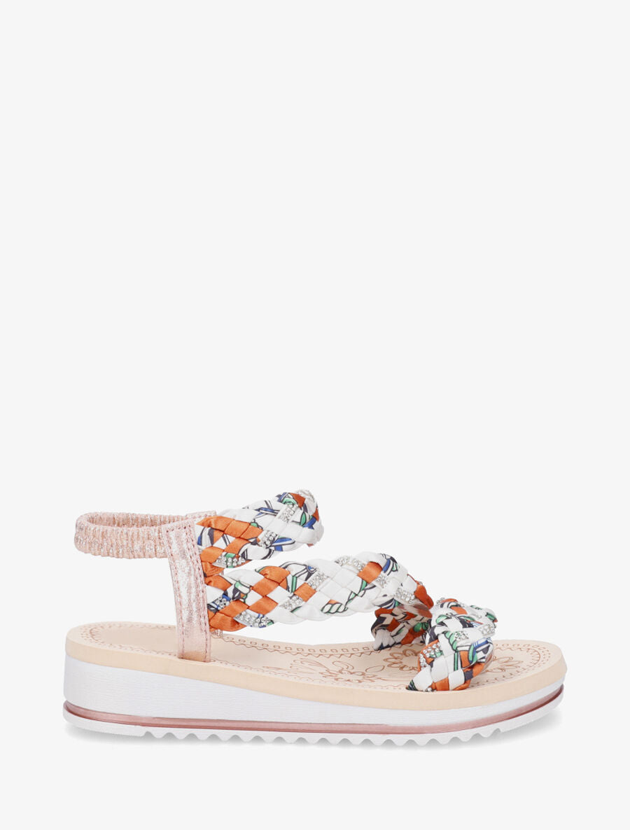 Nu-pieds à brides foulard tressé et strass - Rose gold - 1