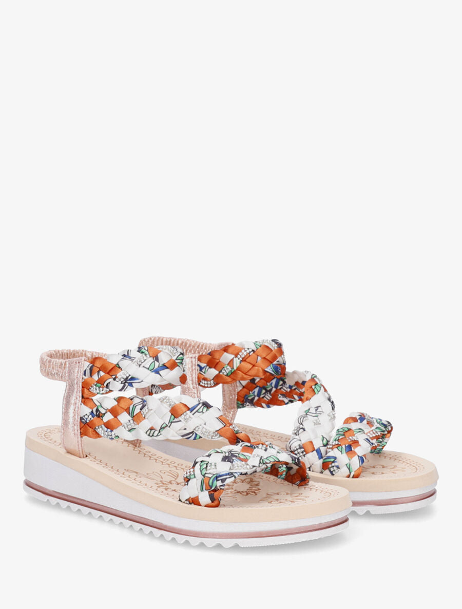 Nu-pieds à brides foulard tressé et strass - Rose gold - 4