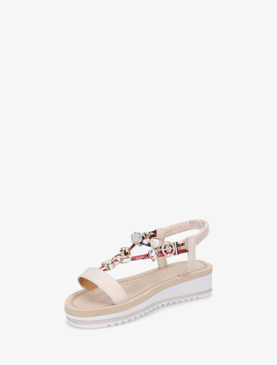 Nu-pieds bride en T à bijoux - Beige - 3