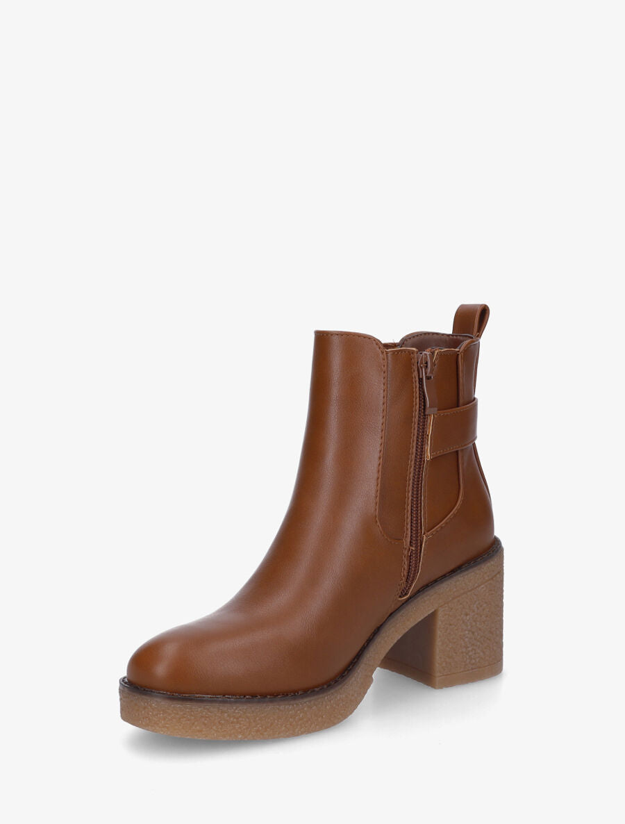 Bottines en simili à talon épais - Camel - 3