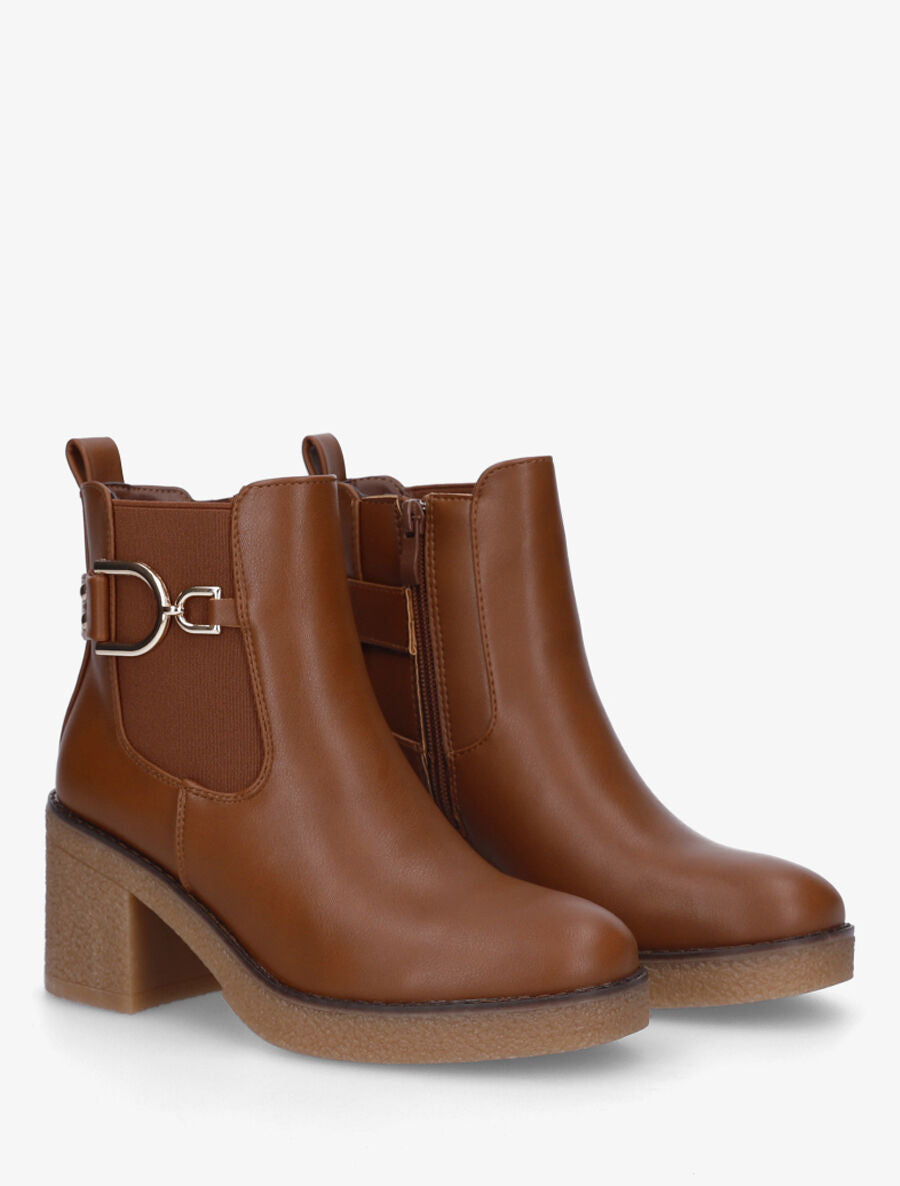 Bottines en simili à talon épais - Camel - 4