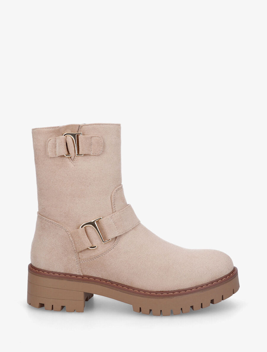 Bottines en suédine à ceinturons - Beige - 5